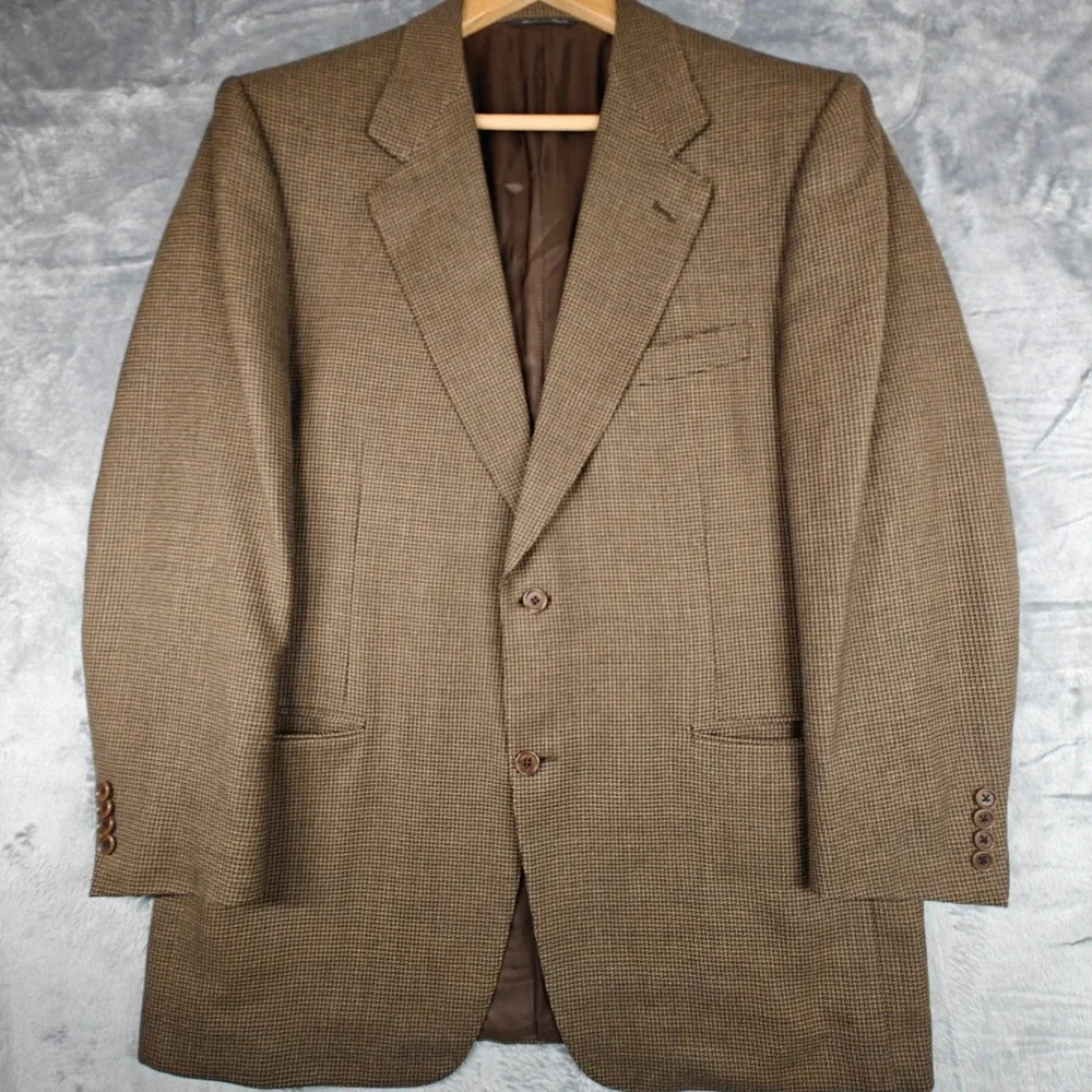 Canali Blazer Mens 44 Brown Micro Check Two Button Wool Sport Coat Italy